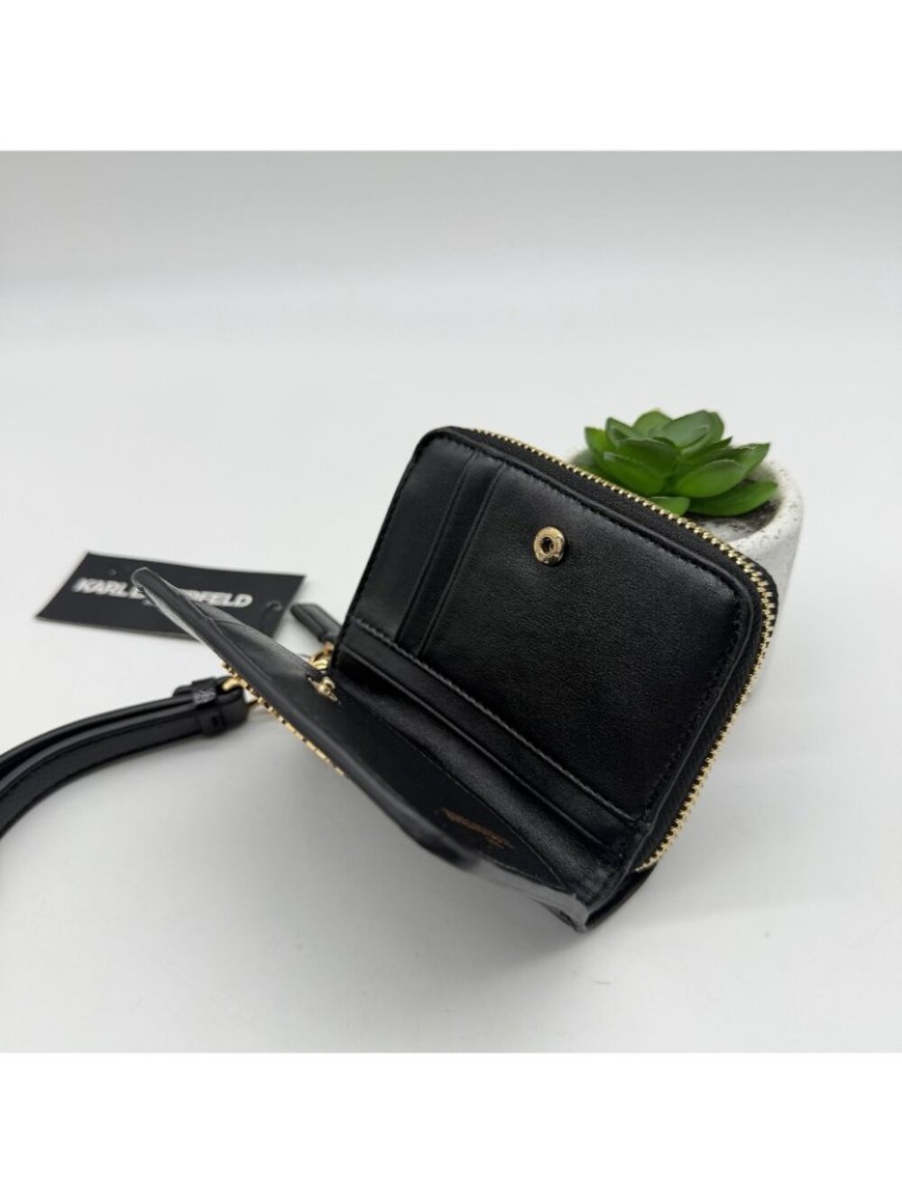 KARL LAGERFELD zip around leather small bi-fold women's wallet - Black - Picture 7 of 12